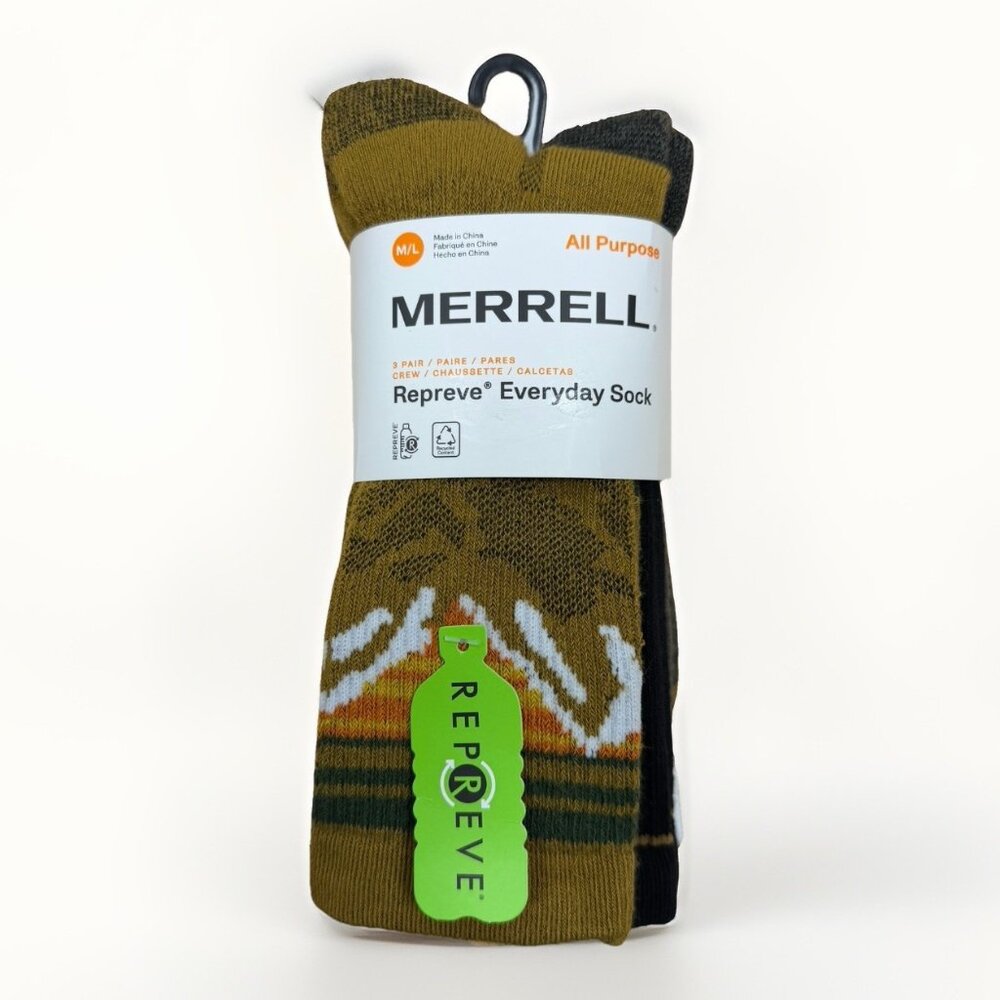 Merrell Repreve Everyday Socks Crew Length 3-Pairs M/L fits Men's Shoe Size 9-12